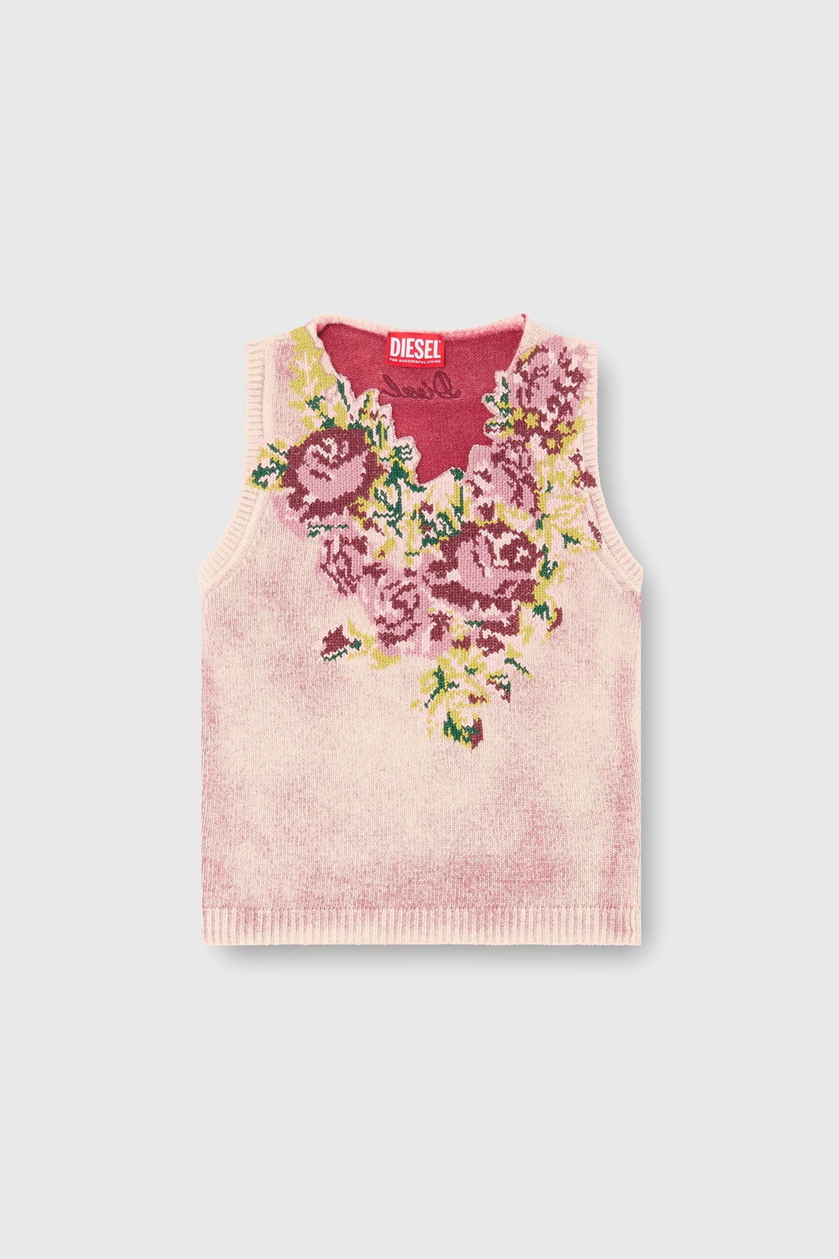 Knit vest in floral wool-blend knit