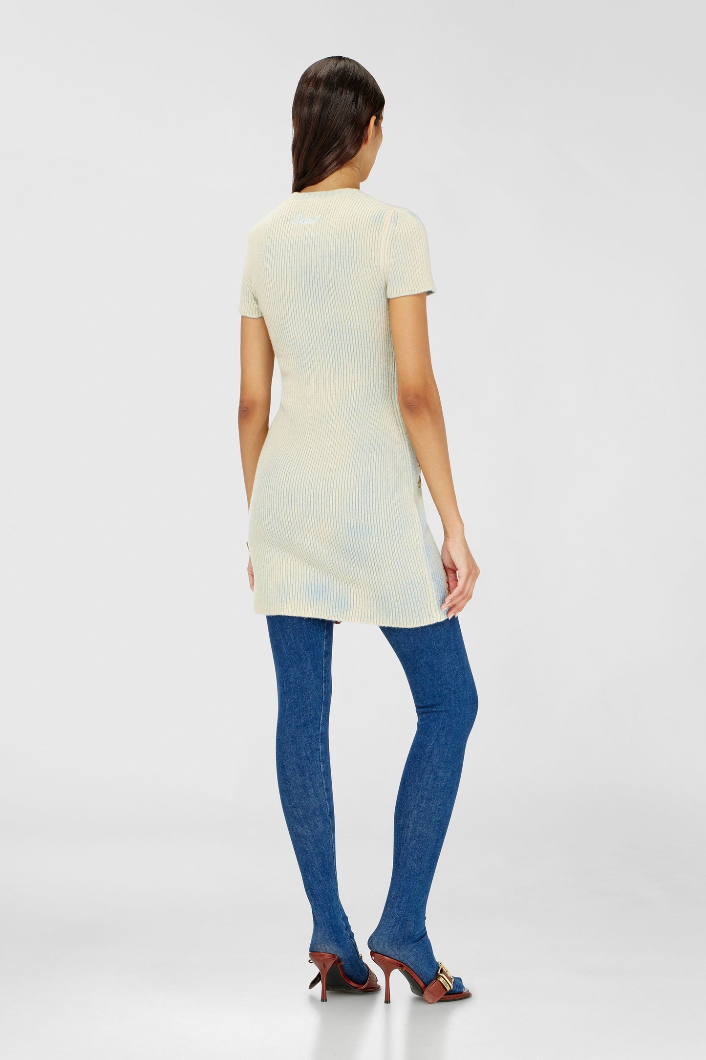 Short dress in floral wool-blend knit