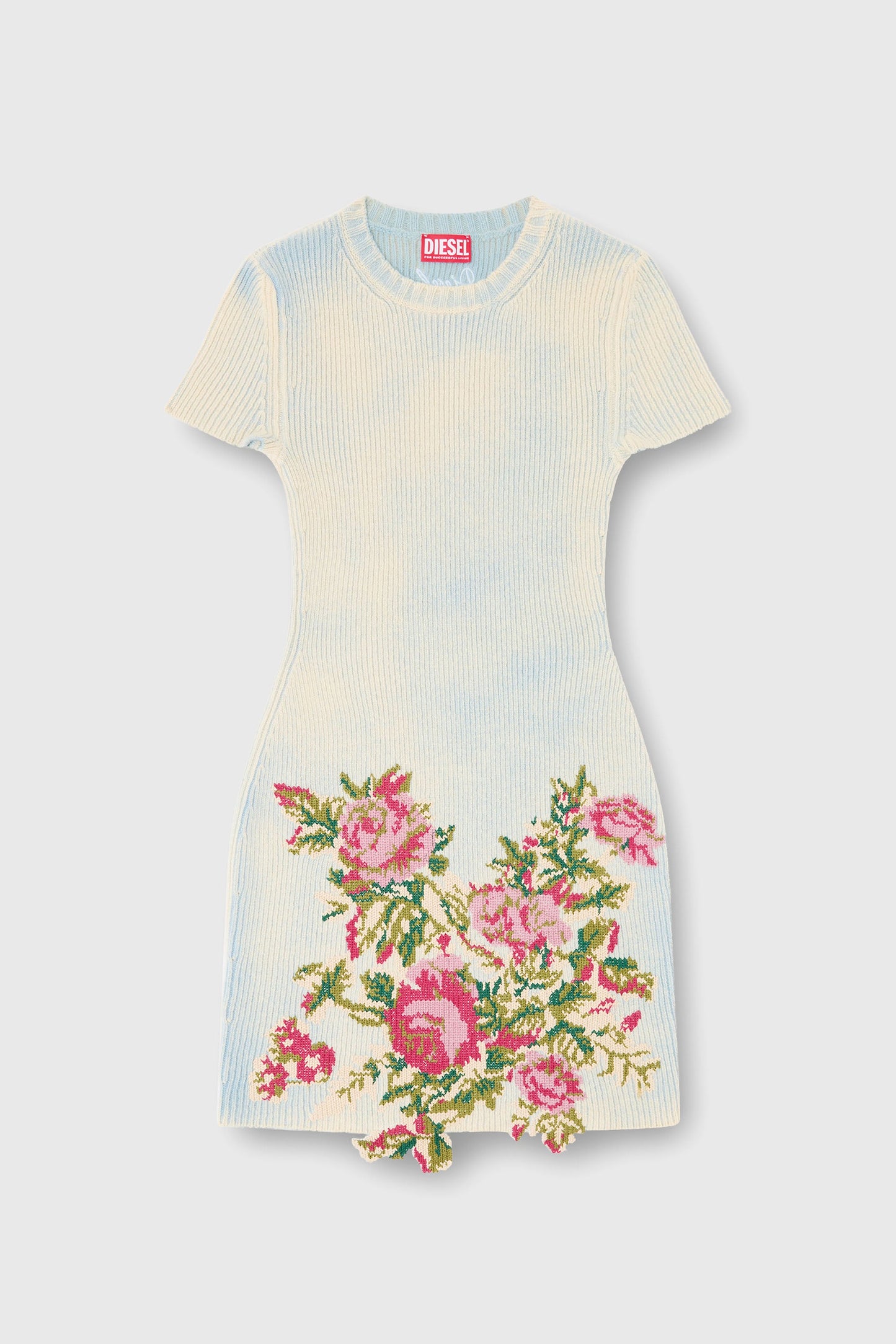 Short dress in floral wool-blend knit