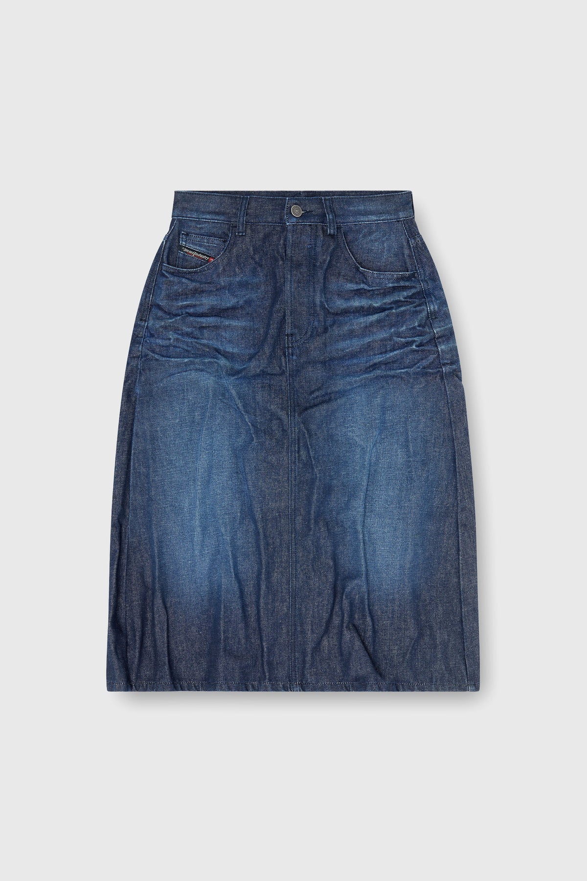 Midi skirt in creased denim