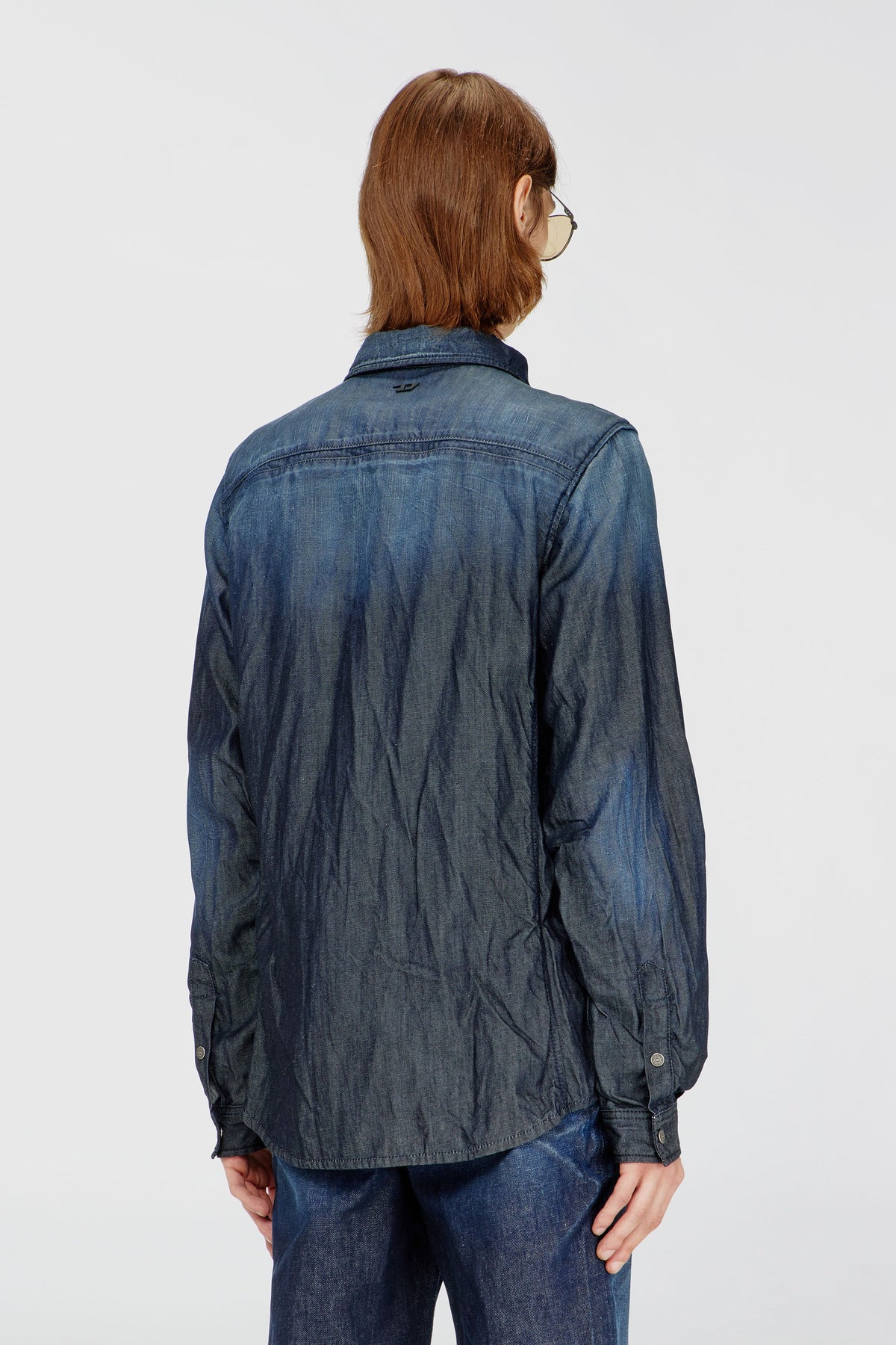 Shirt in creased denim