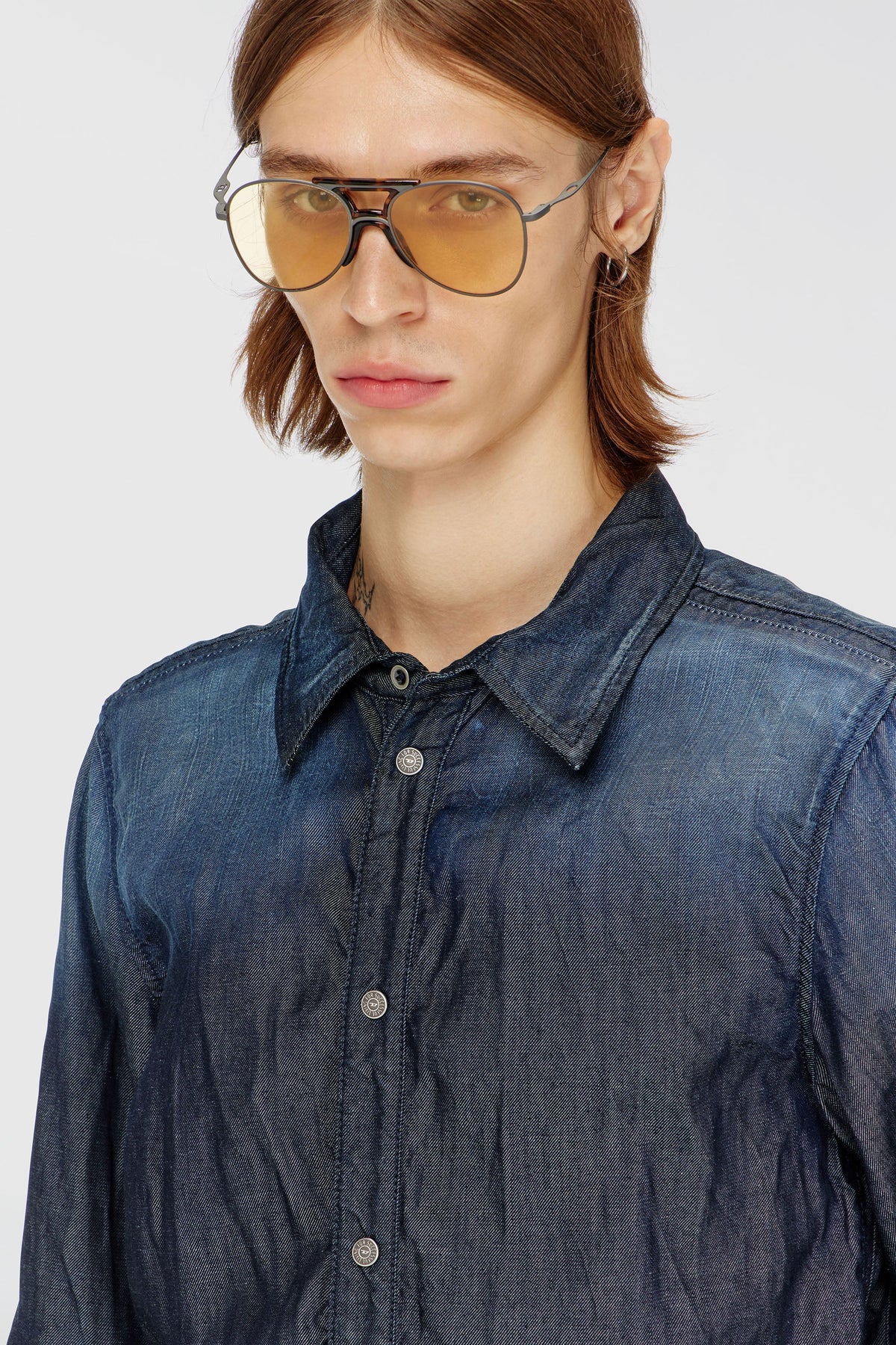 Shirt in creased denim
