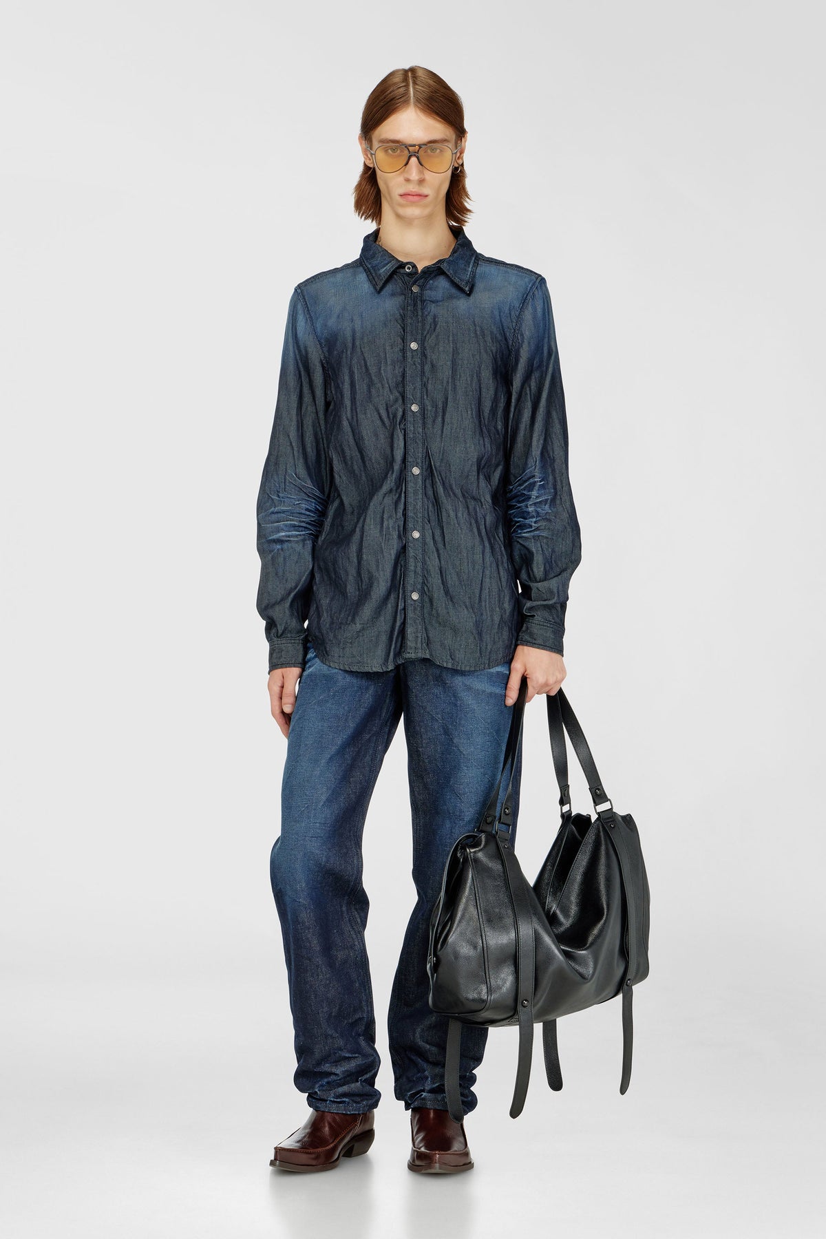 Shirt in creased denim