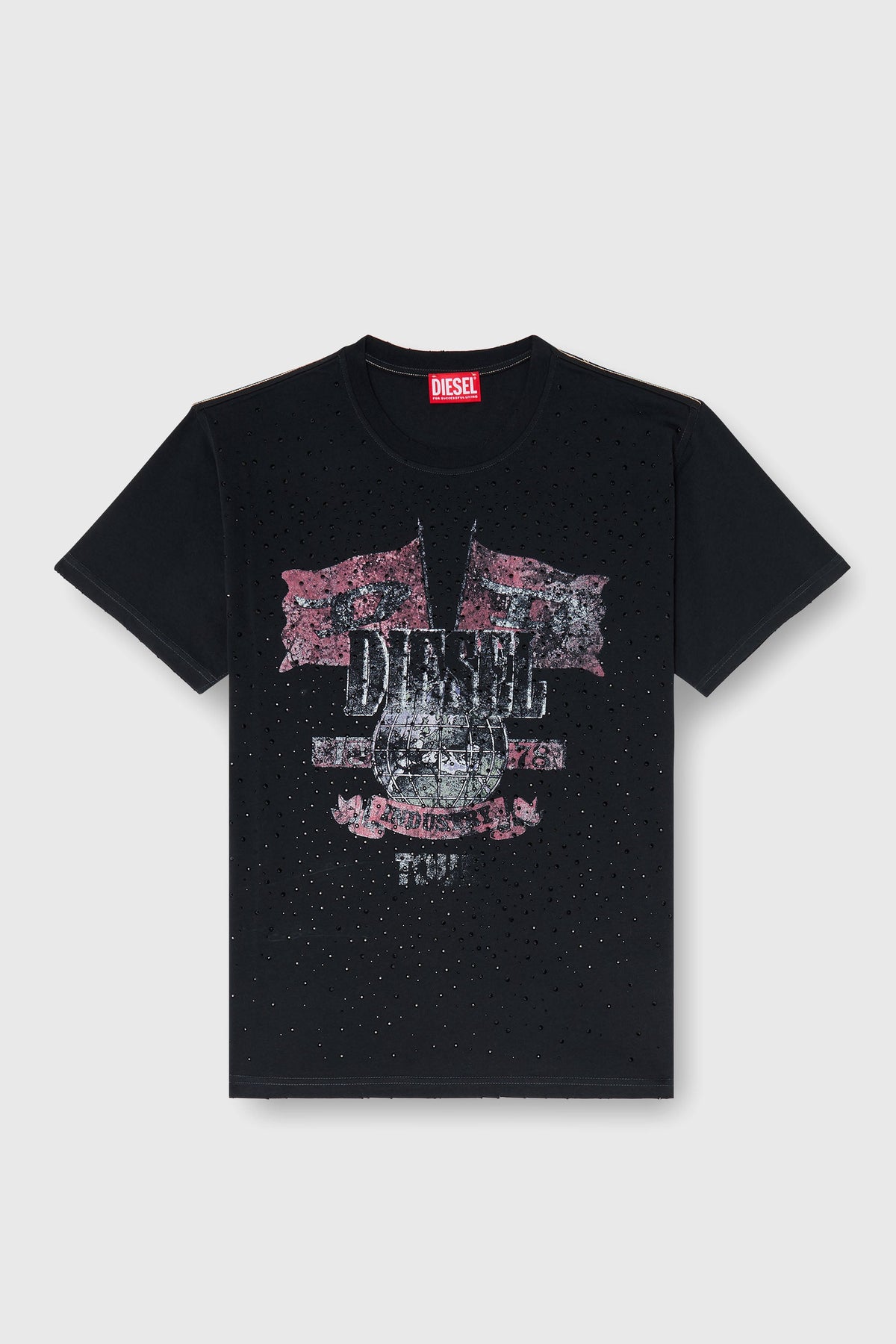 T-shirt with concert graphics and crystals