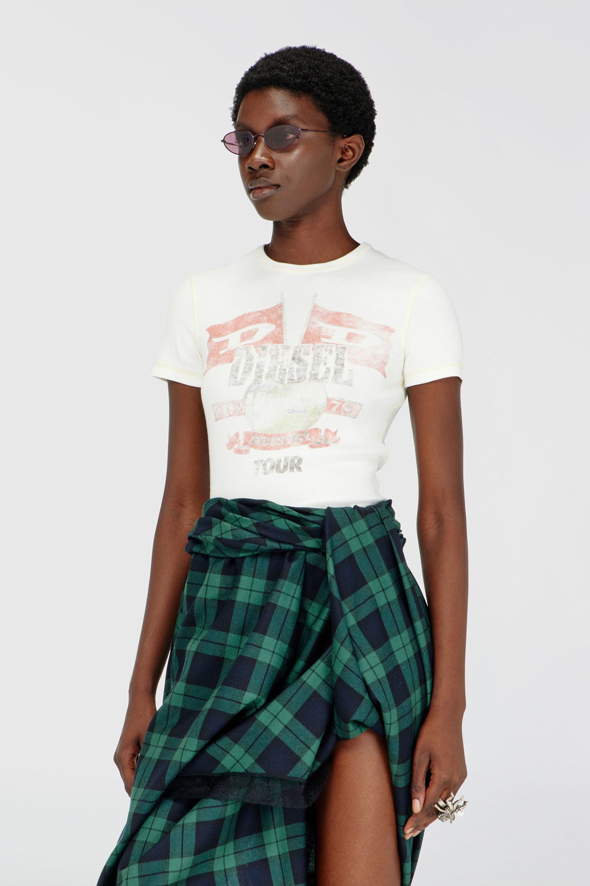 Ribbed T-shirt with concert graphics