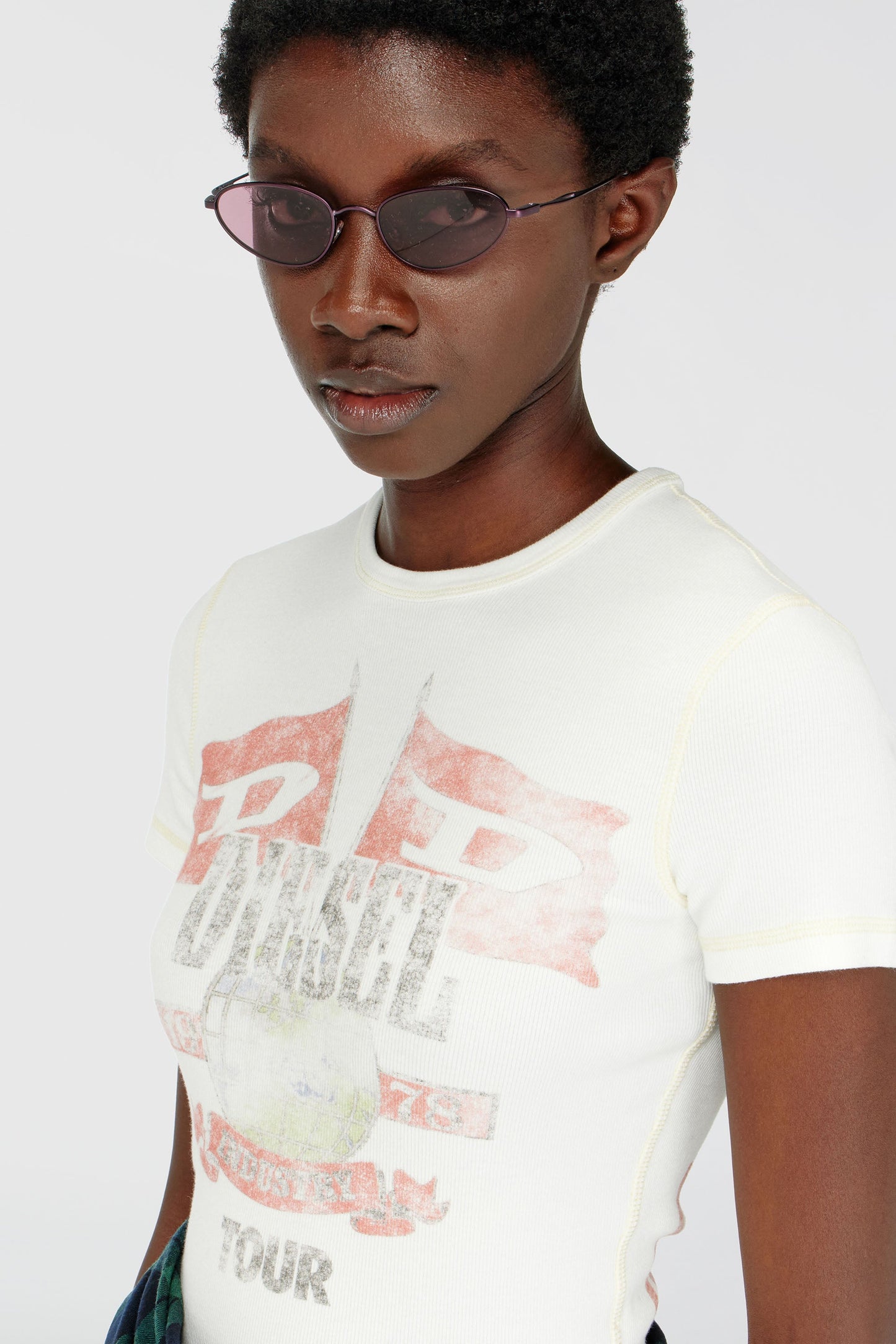 Ribbed T-shirt with concert graphics