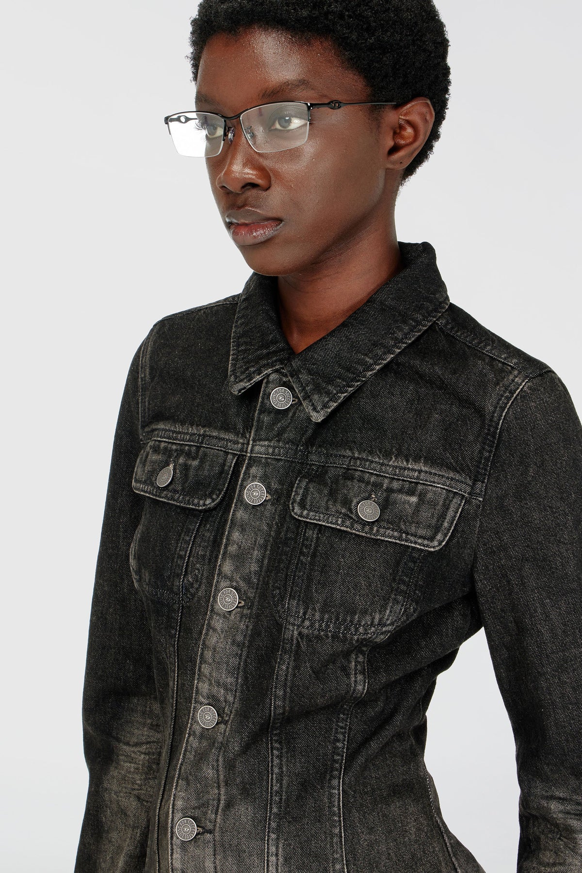 Fitted trucker jacket in dirty-effect denim