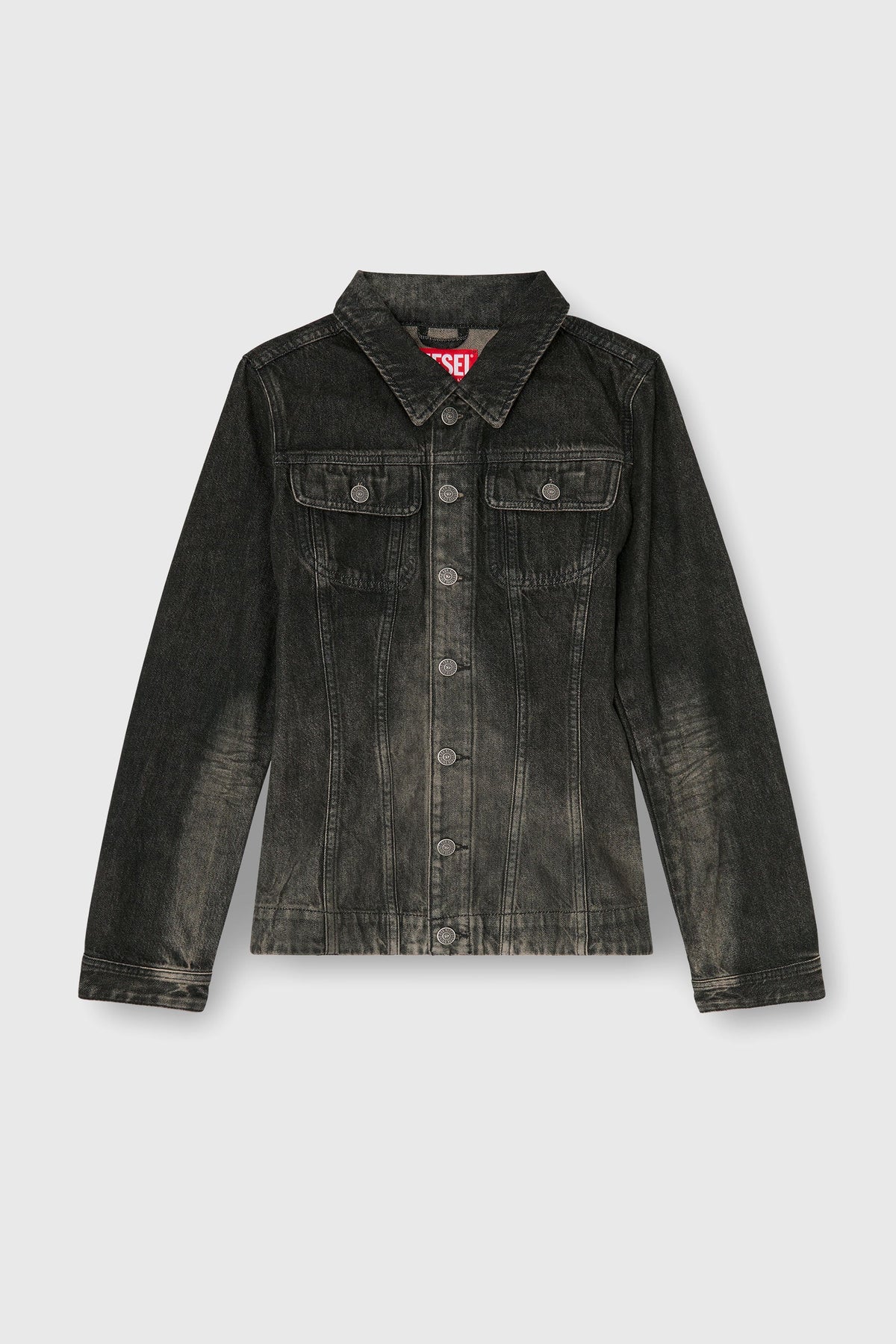 Fitted trucker jacket in dirty-effect denim