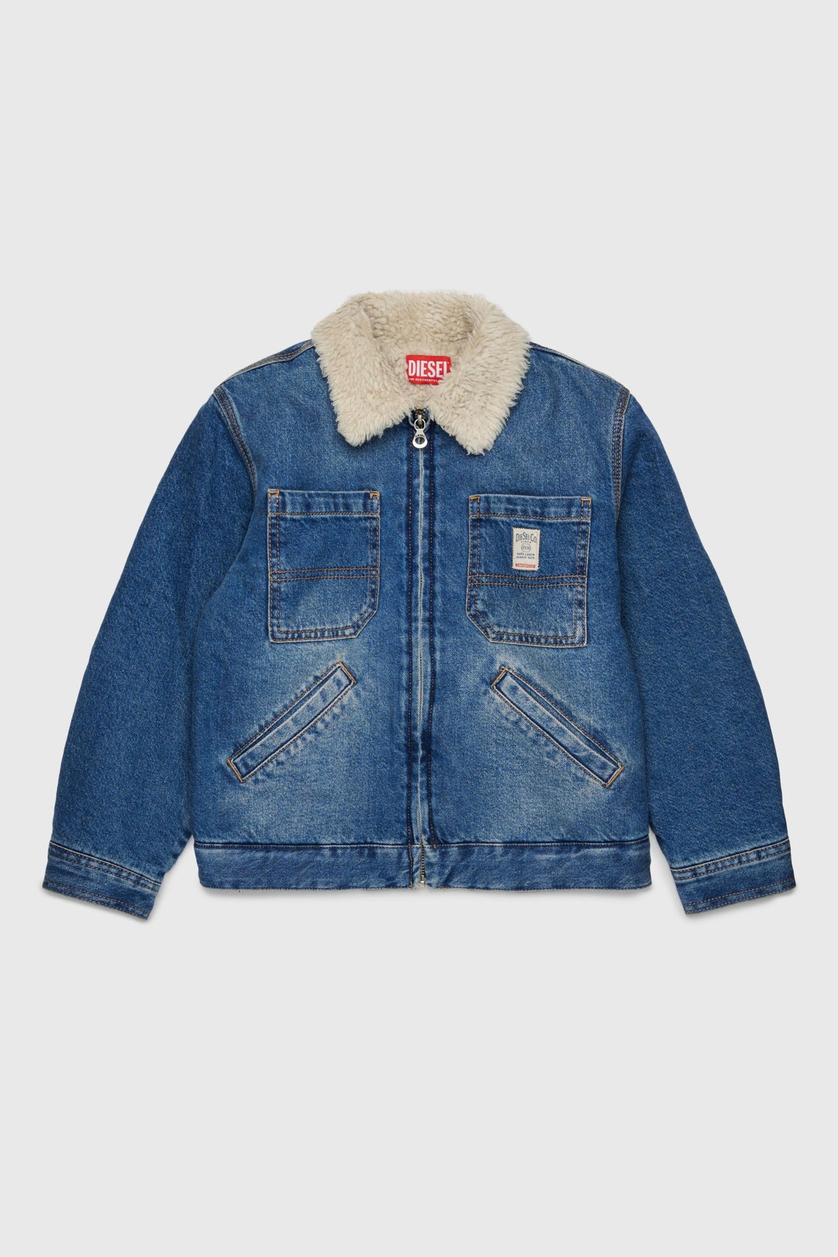 Denim jacket with teddy fleece collar