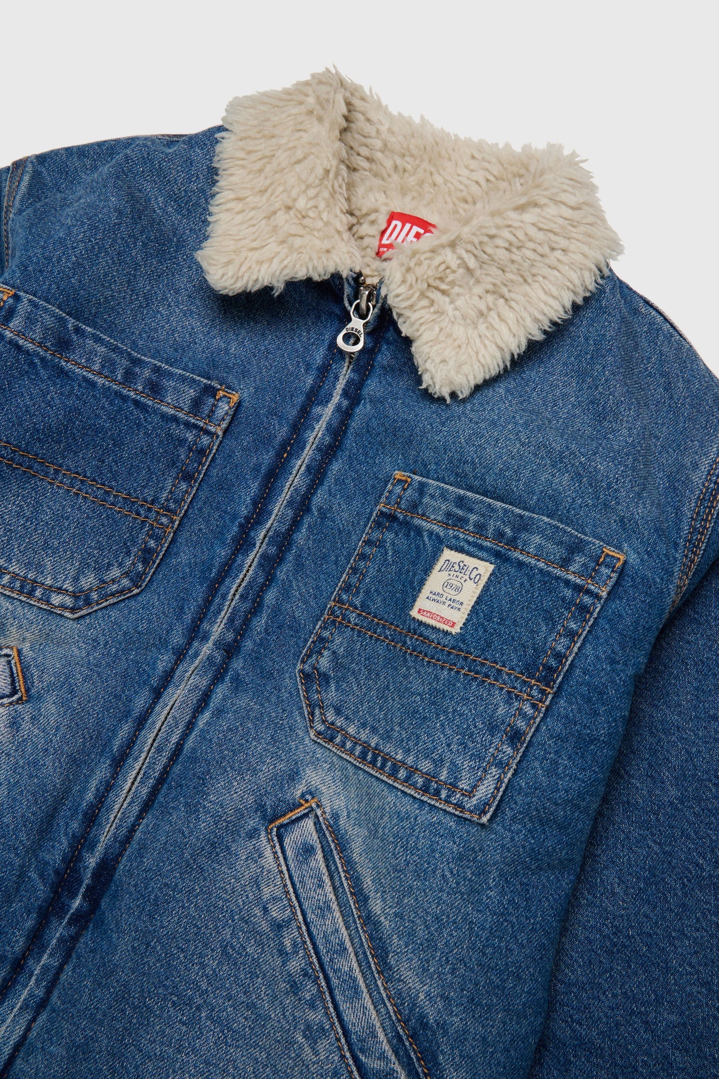 Denim jacket with teddy fleece collar