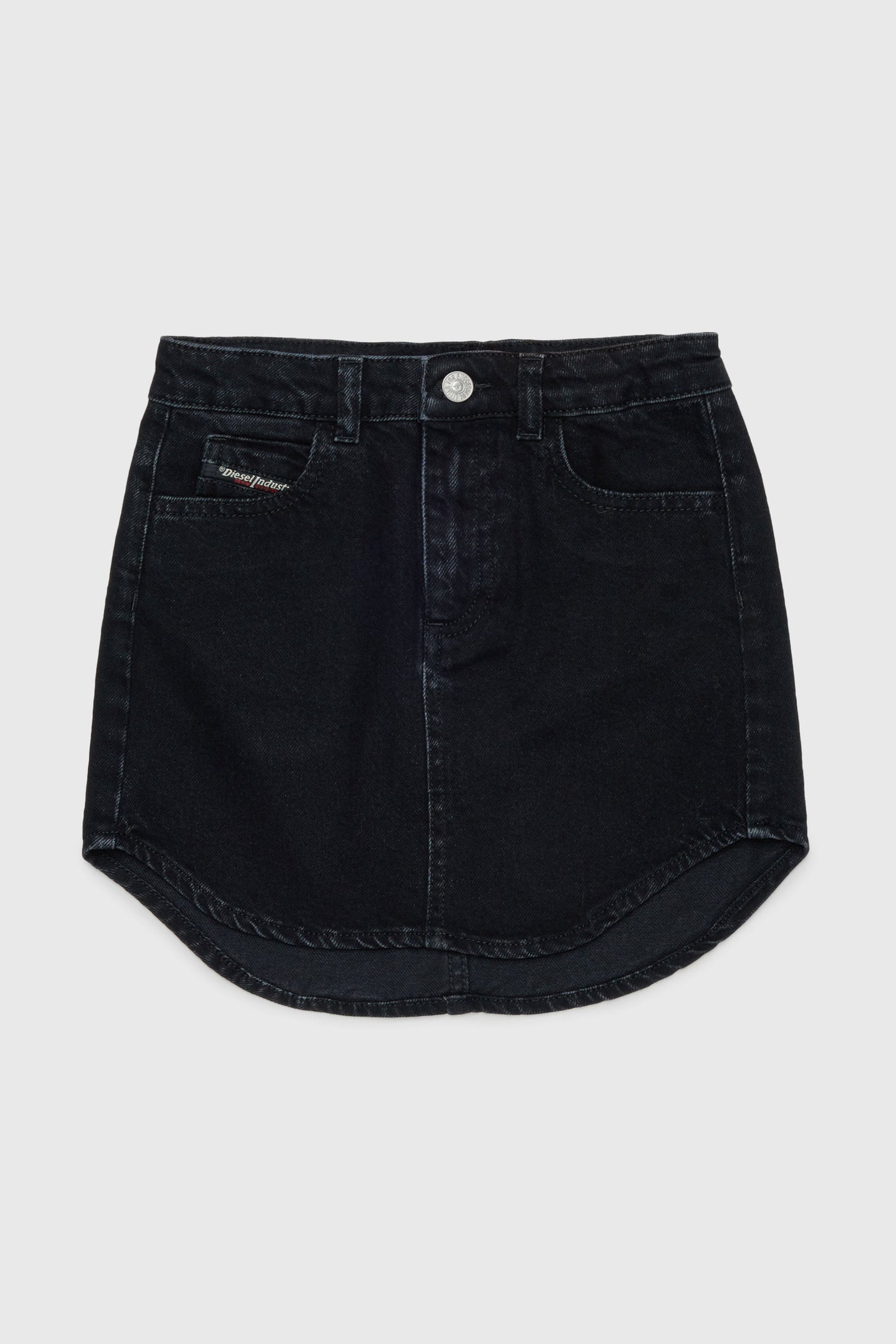 Denim mini skirt with curved hem