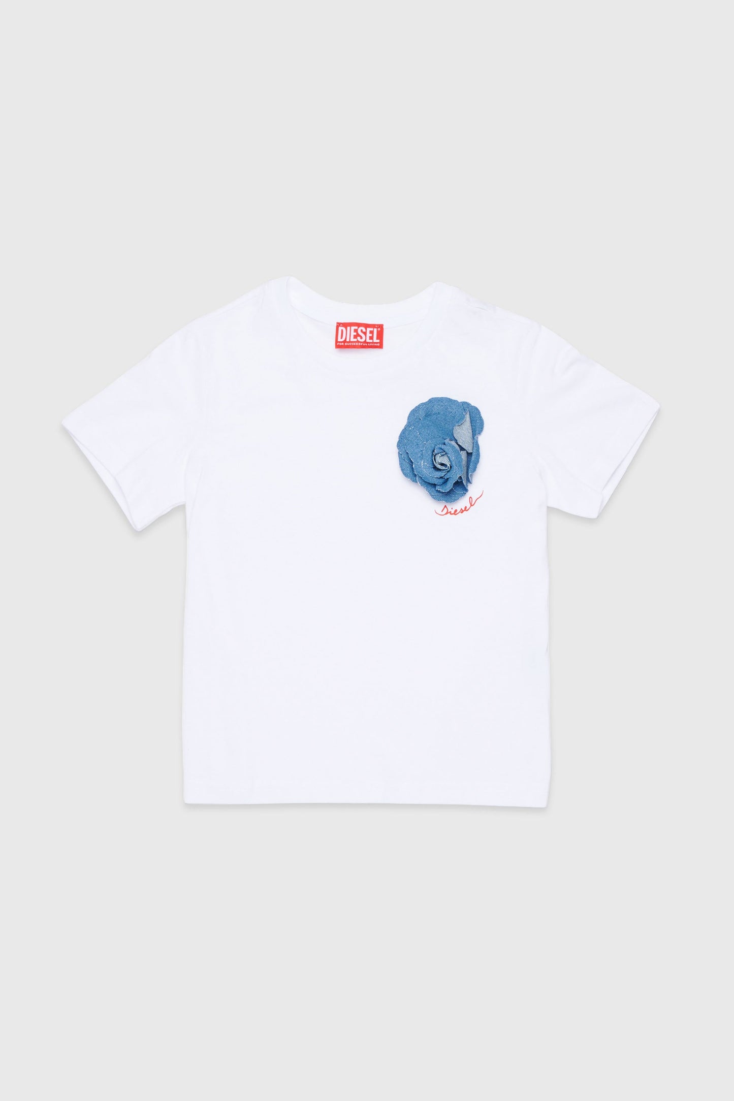 T-shirt with denim rose appliqué