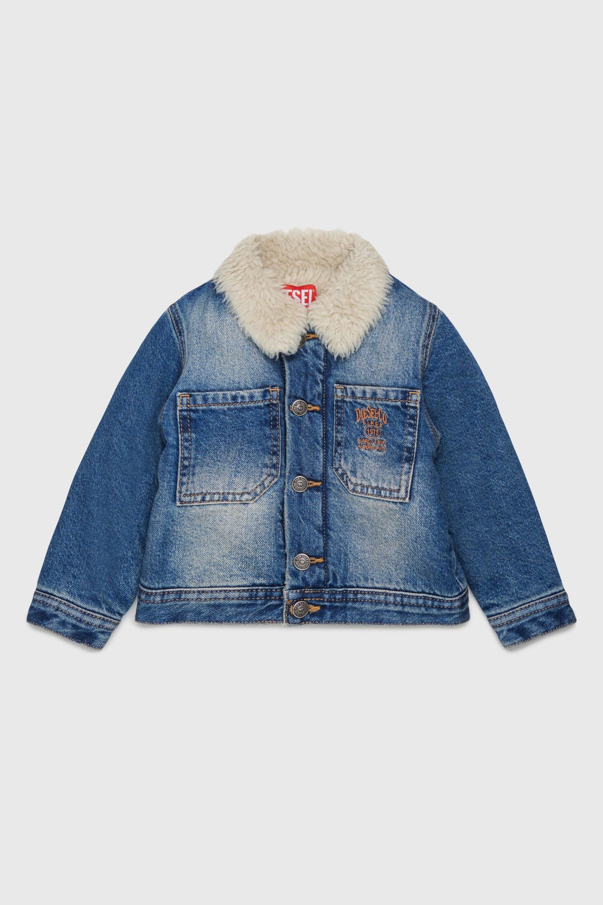 Denim jacket with soft pile collar
