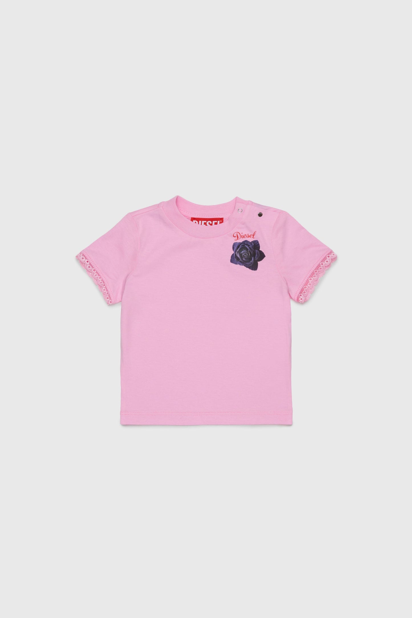 Lace-trimmed T-shirt with rose print