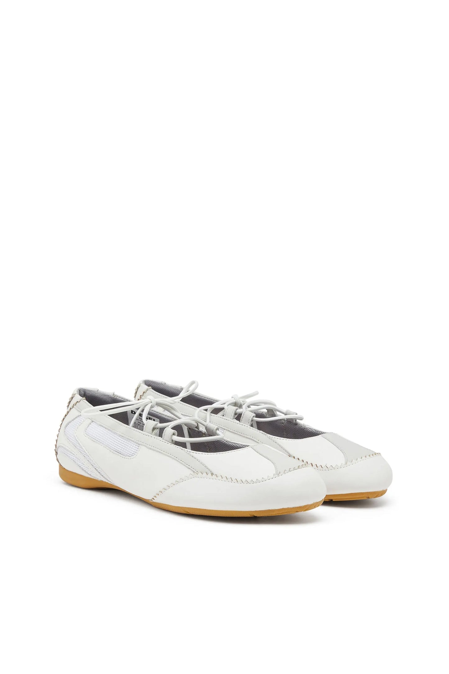 D-Mile - Lace-up ballerina flats in leather and mesh