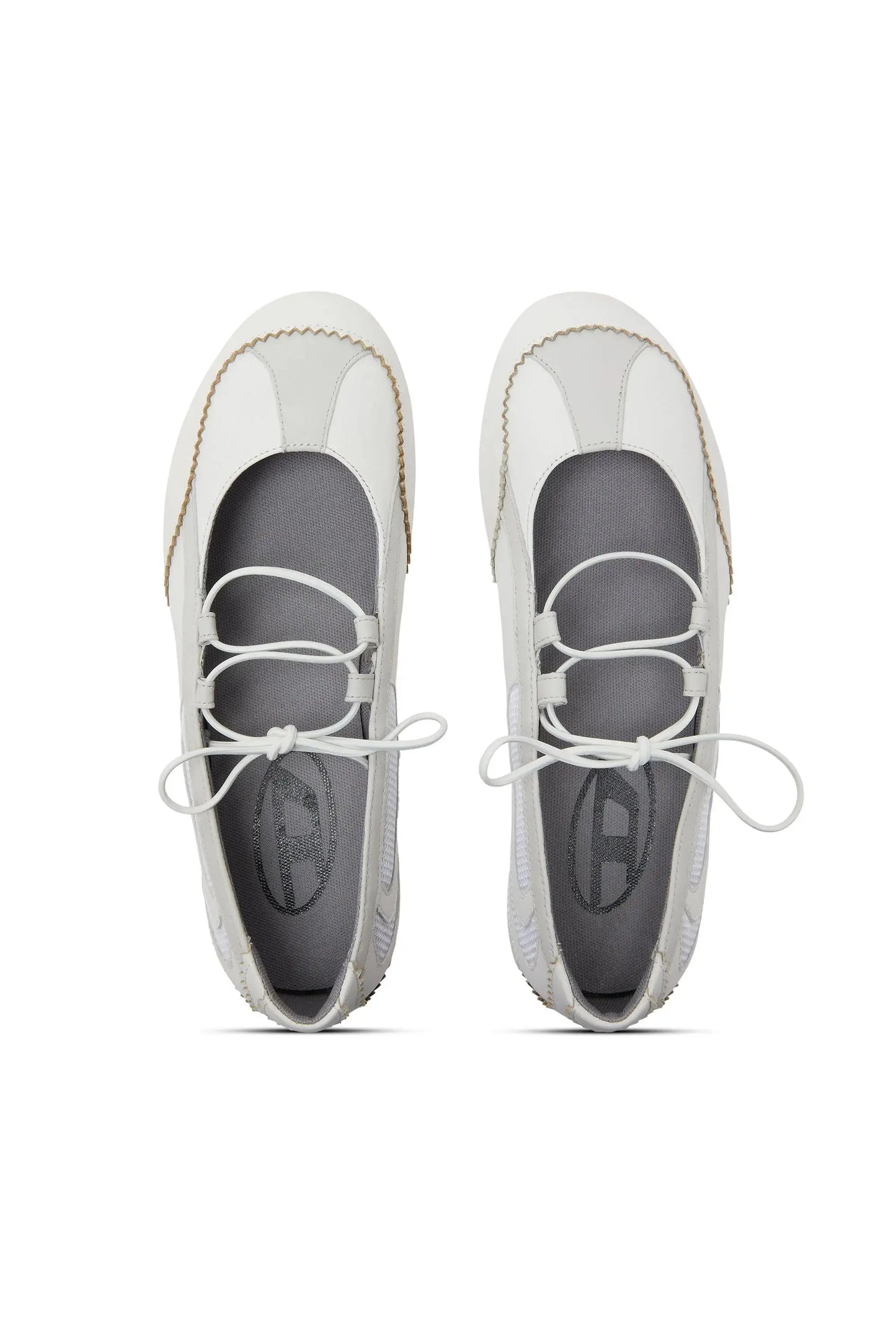 D-Mile - Lace-up ballerina flats in leather and mesh