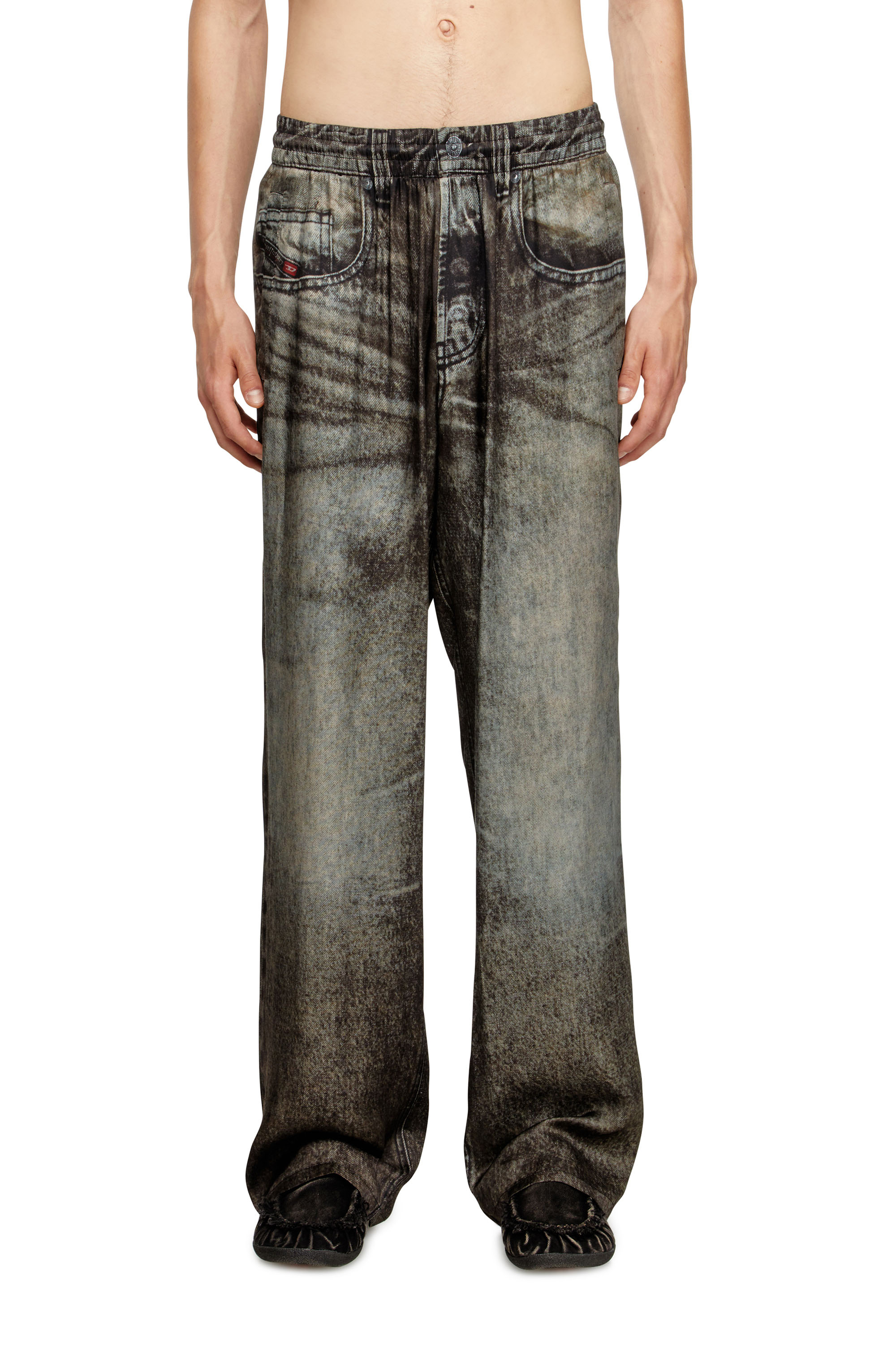 

Elasticated pants in denim-look viscose