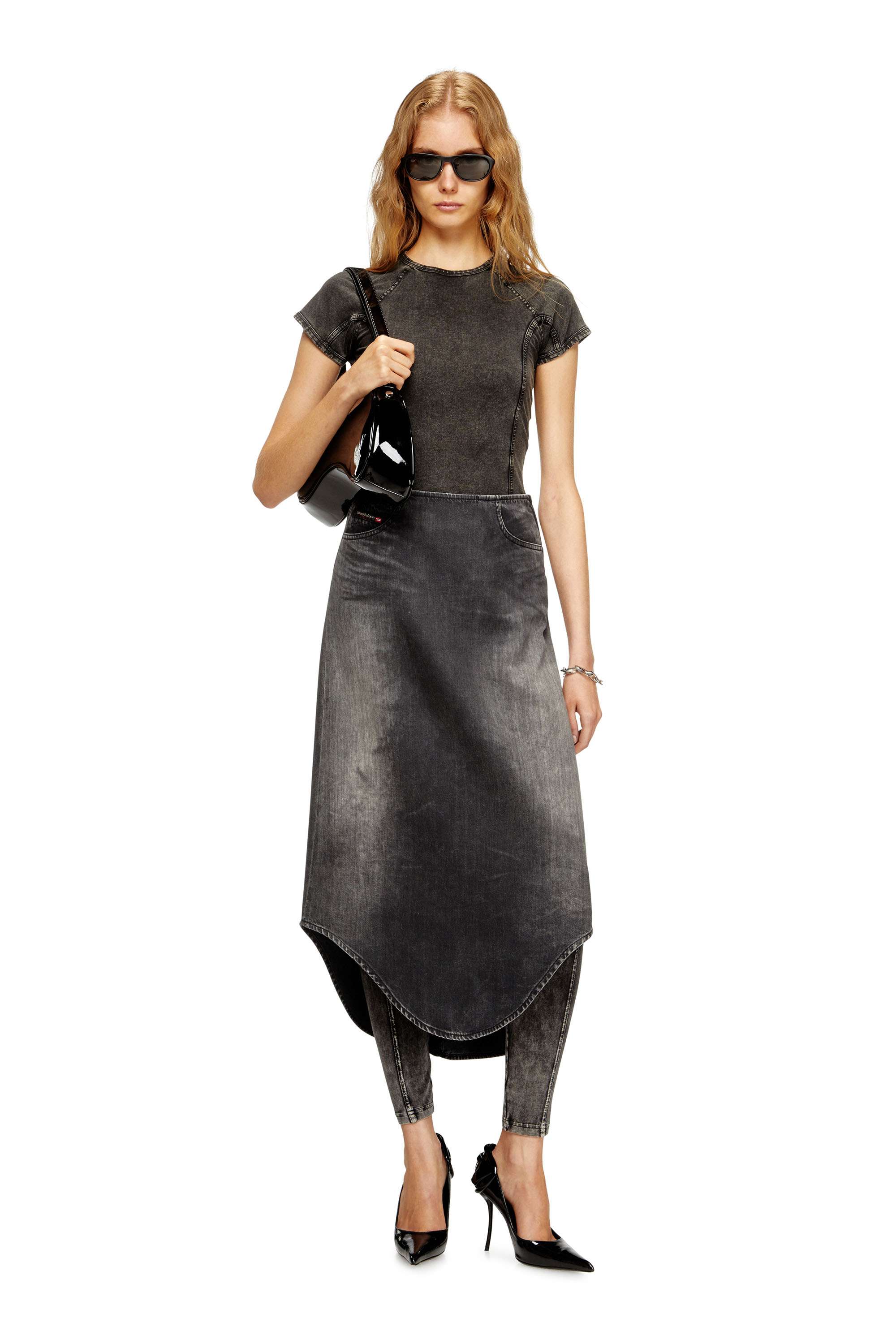 

Denim midi skirt with shadow effect
