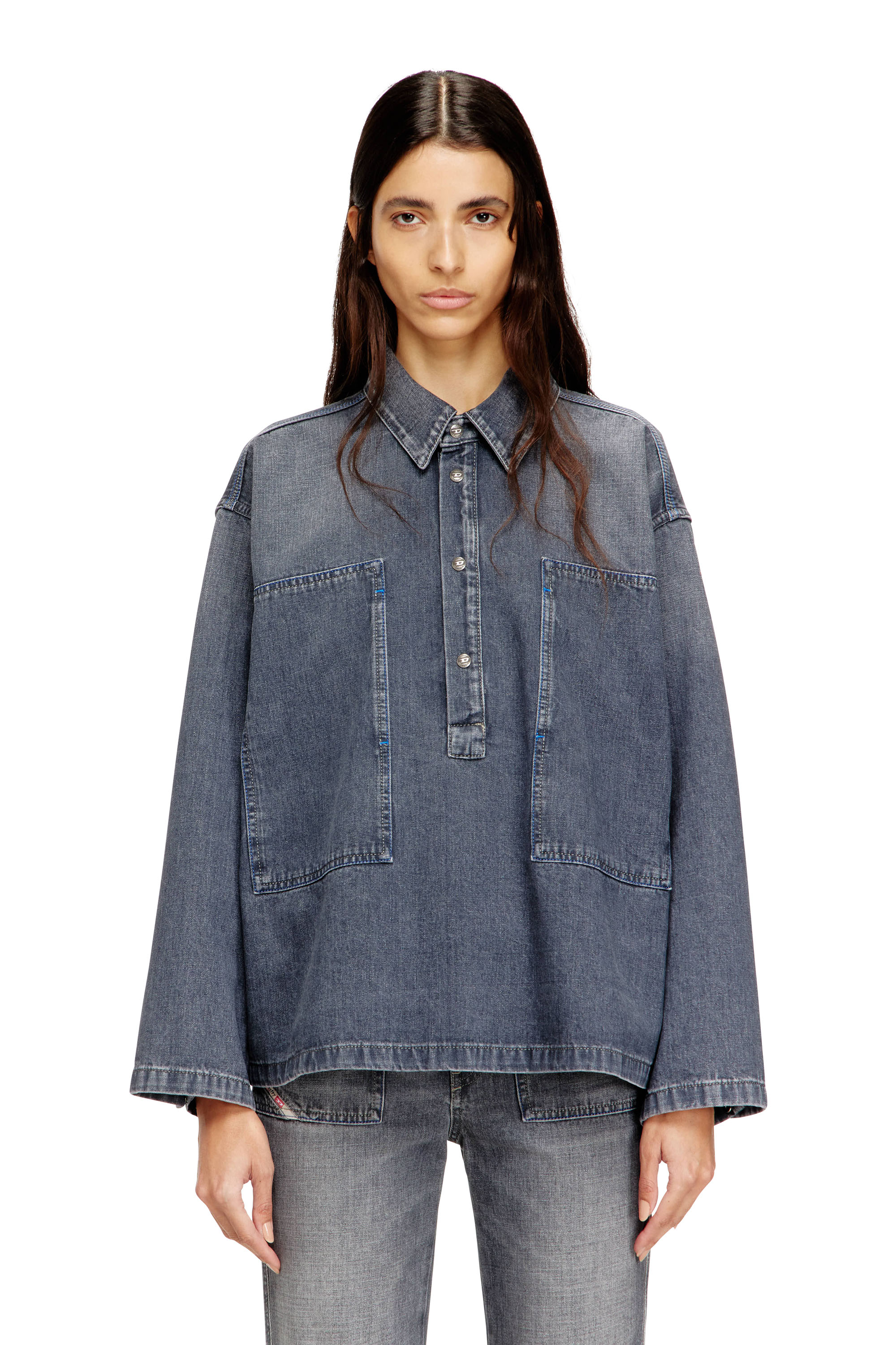 

Henley top in dirt-effect denim