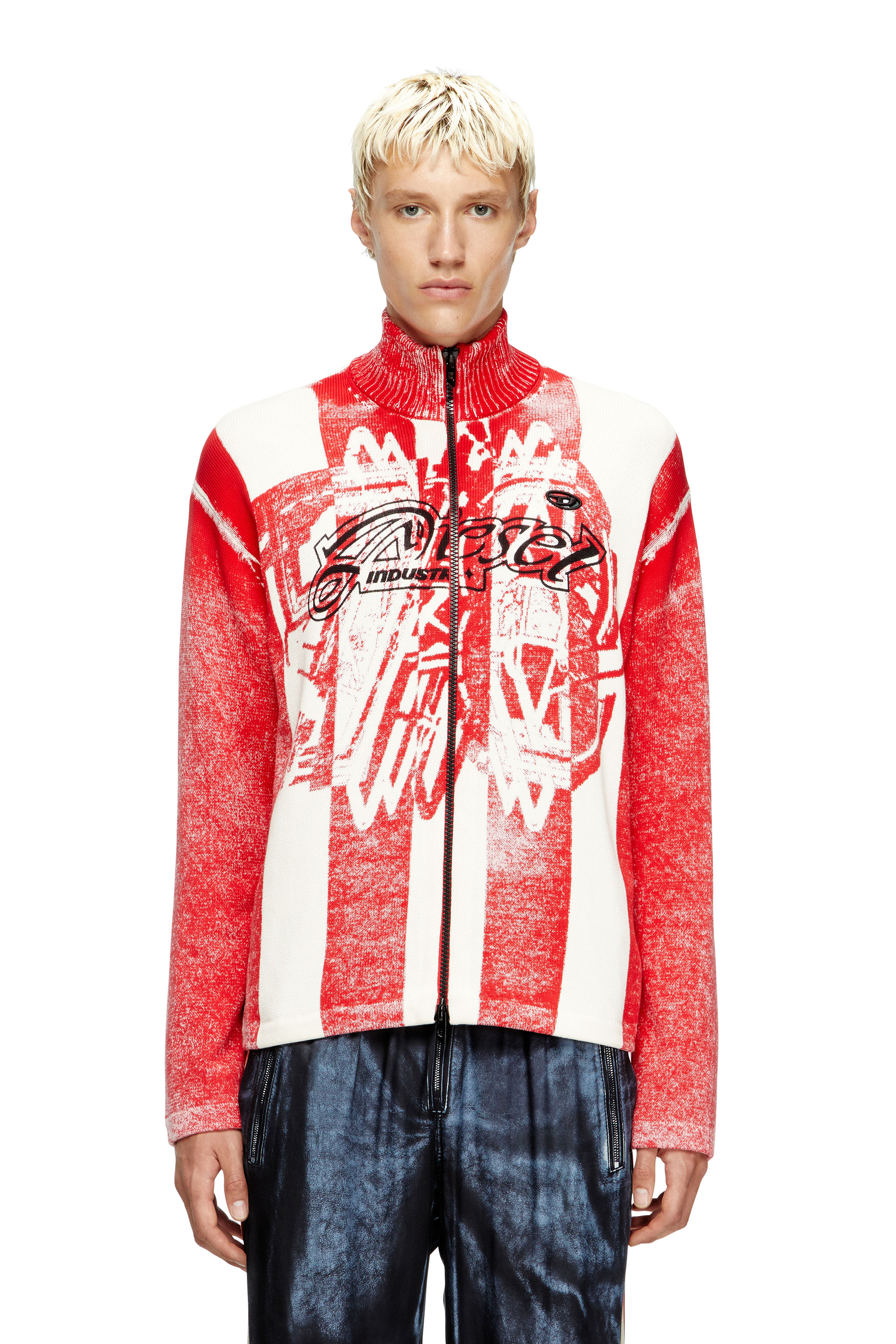 

Inside-print striped zipped cardigan