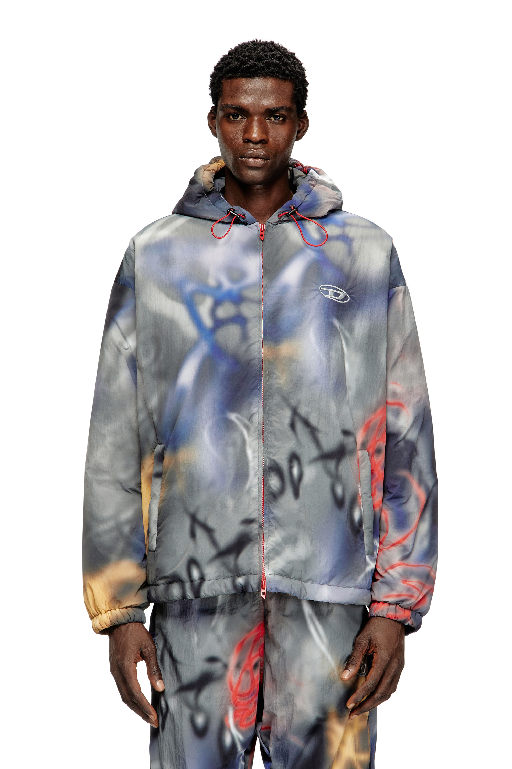 

Padded windbreaker with graffiti print