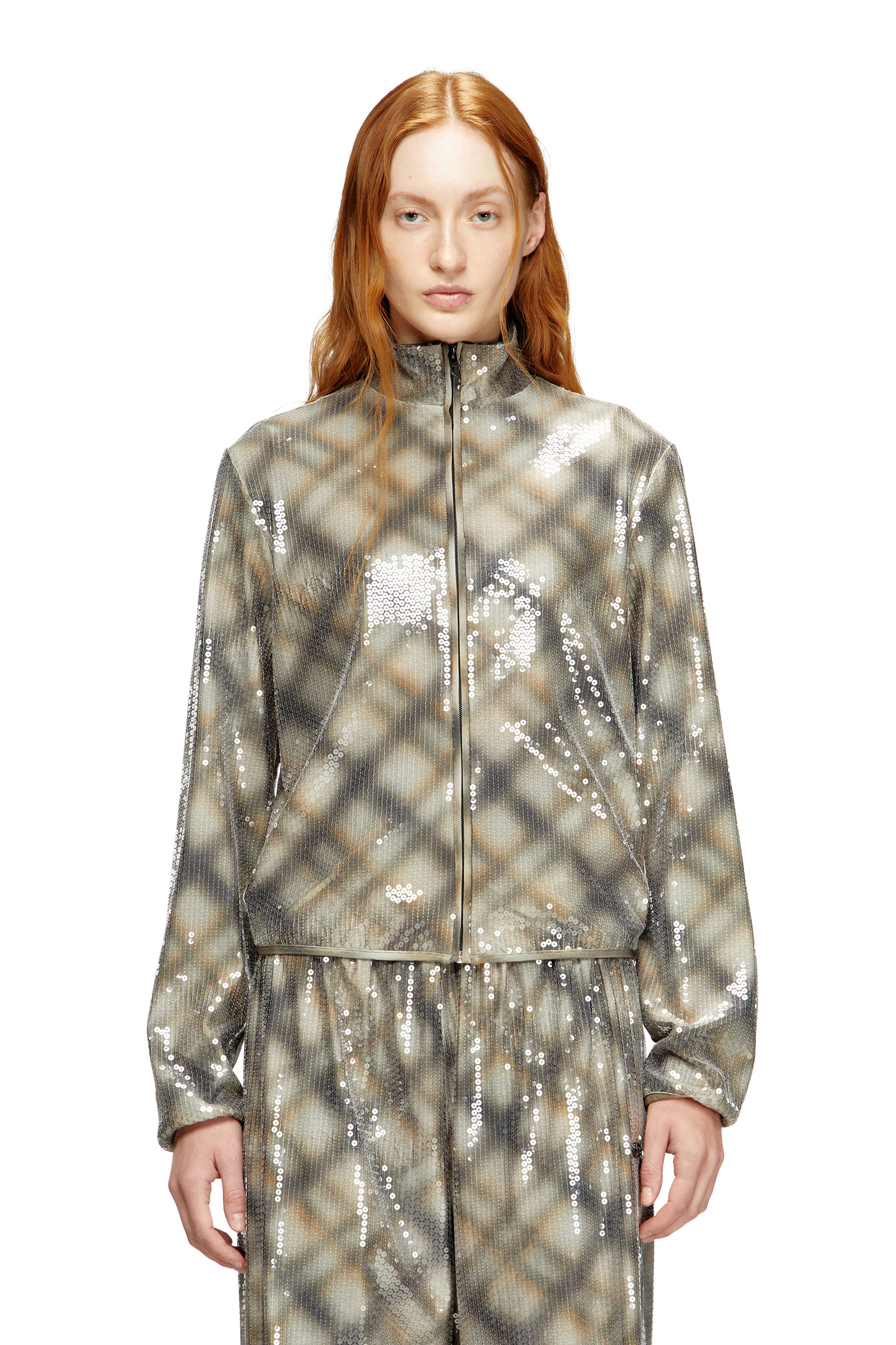 

Sequined Sweater With Plaid Design