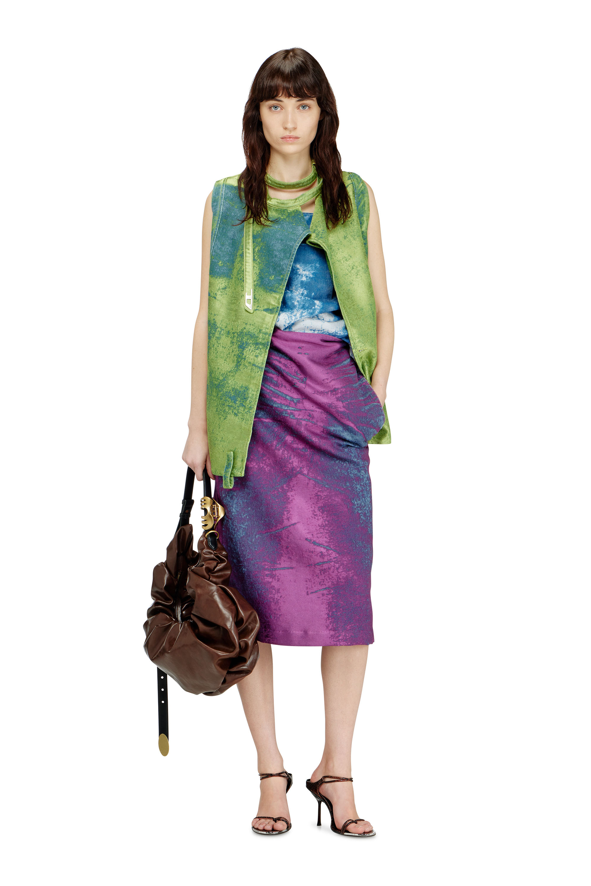 

Midi skirt in coloured satin denim