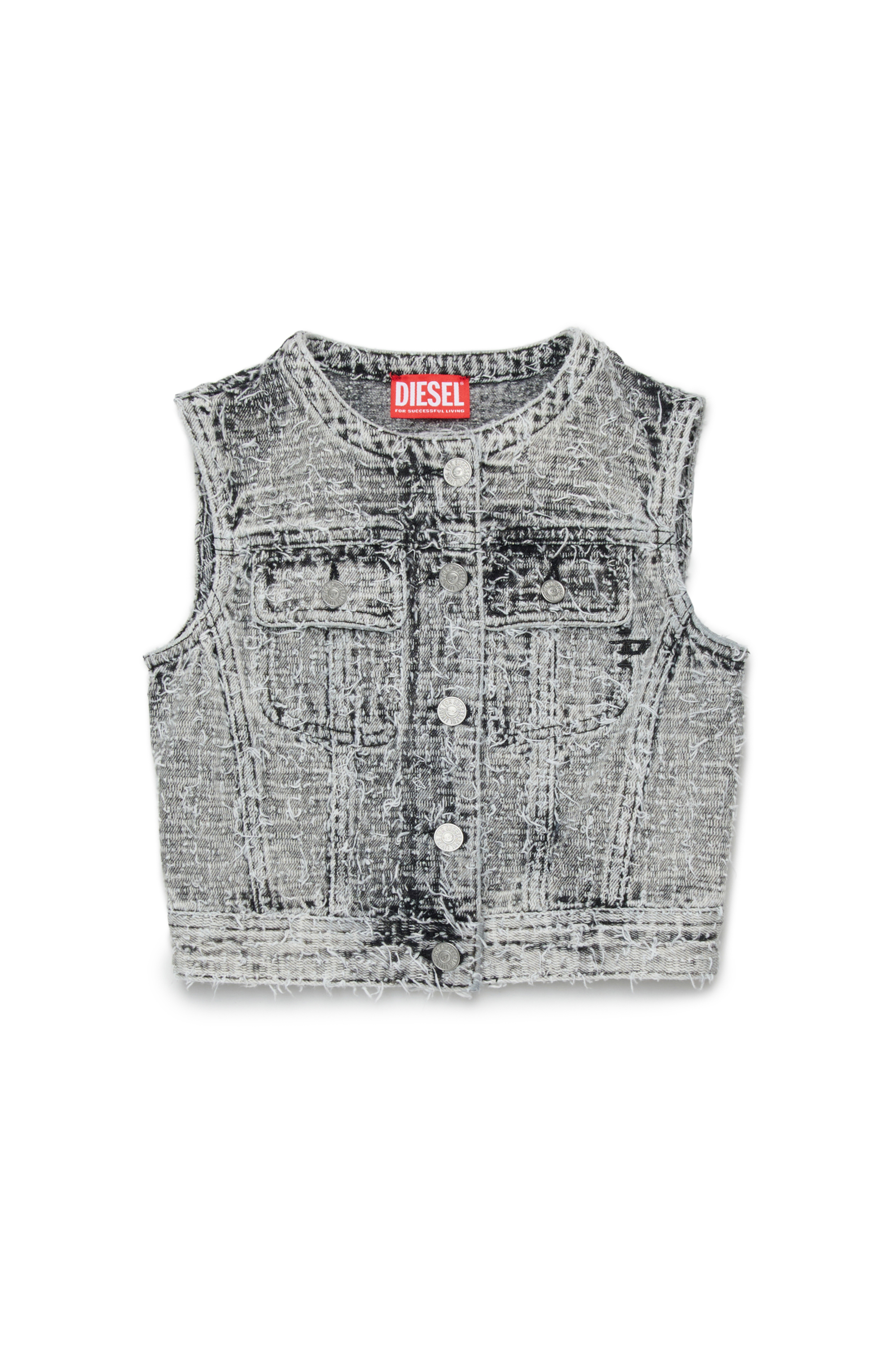 

Denim vest with frayed texture