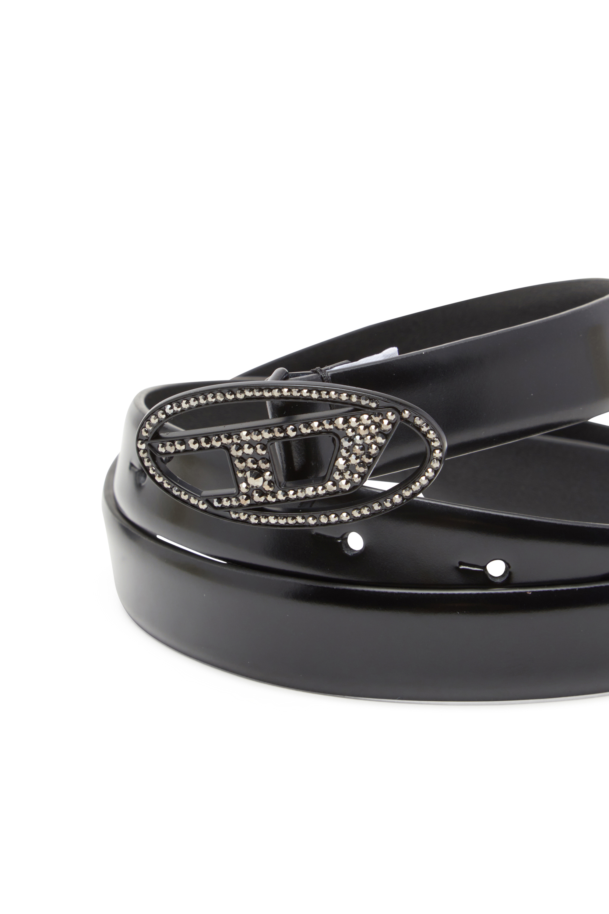

Leather belt with rhinestone buckle